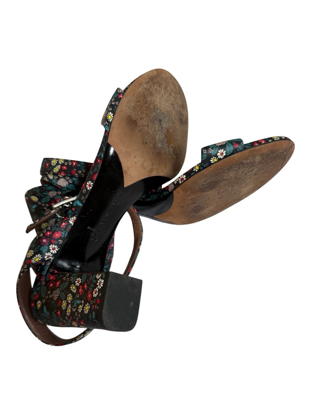 Tabitha Simmons Leticia Floral Printed Leather Block Heel Sandals Size 38 US 8 - Picture 3 of 4